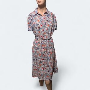 New With Tags Striped Floral Shirt Dress Pappagallo Beach Theme Sea Ocean 10